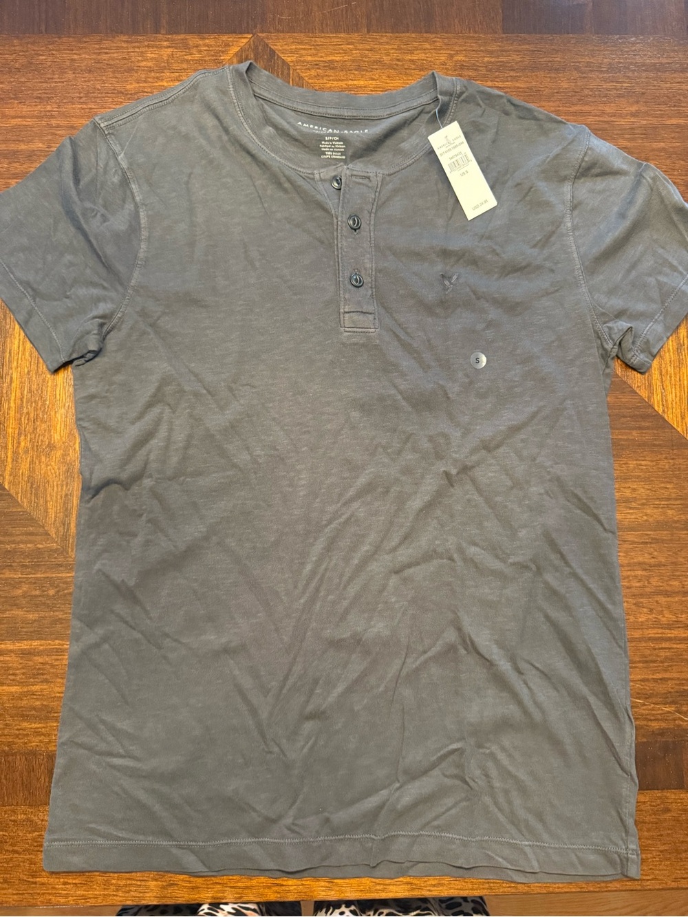 American Eagle Outfitters Men’s Short Sleeve Henley - Charcoal